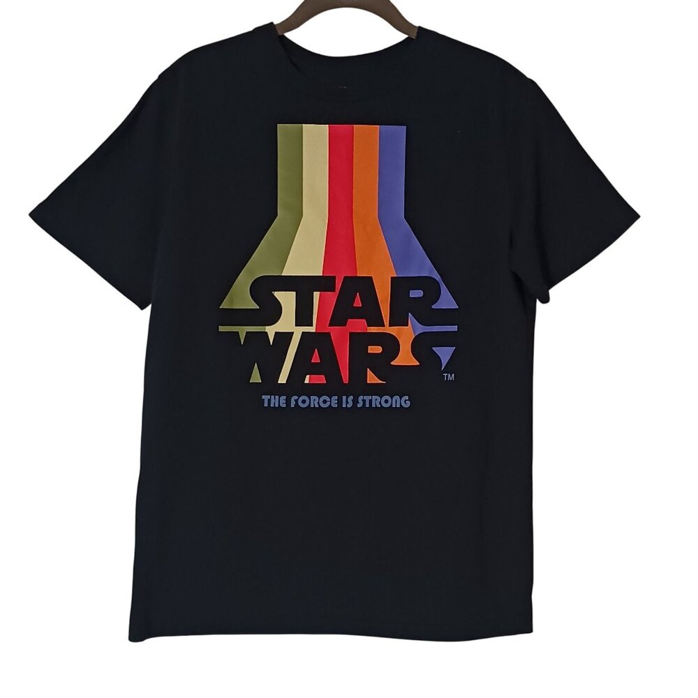 Star‎ Wars Black T-Shirt With Rainbow Logo "The Force Is Strong" Size S
